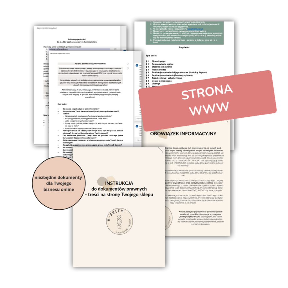 Pakiet dokumentów prawnych dla biznesu online STANDARD (produkty cyfrowe i fizyczne)
