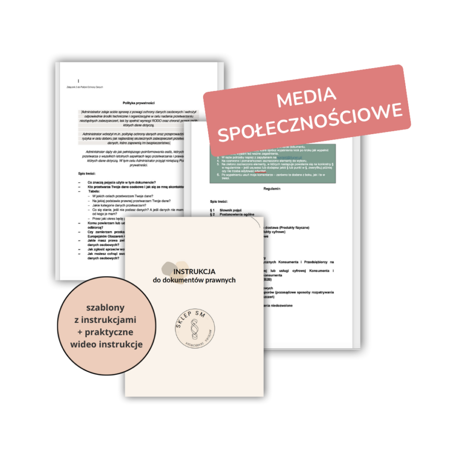Pakiet dokumentów prawnych dla biznesu online SOCIAL-MINI (produkty cyfrowe i fizyczne)